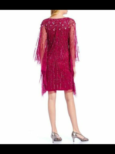 ADRIANNA PAPELL Womens Pink Embellished Hand Beaded Kaftan V Neck Knee Length Evening Shift Dress Plus 1X