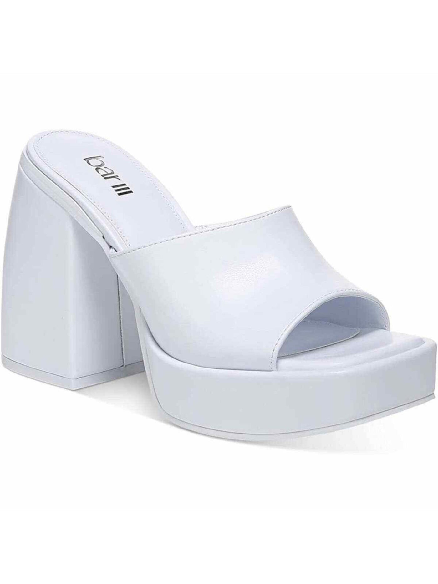 BAR III Womens White 1-1/2" Platform Padded Goring Nessa Square Toe Sculpted Heel Slip On Dress Heeled Sandal 12 M