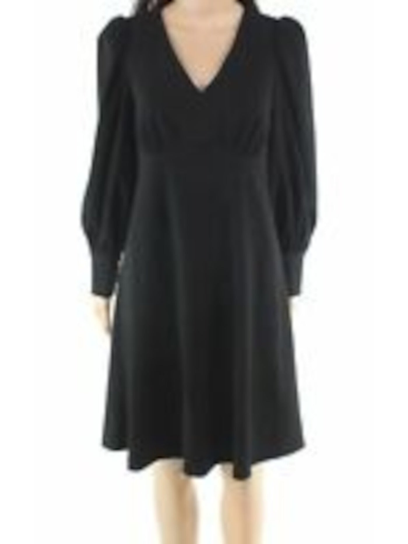 CALVIN KLEIN Womens Black Long Sleeve V Neck Knee Length Wear To Work Empire Waist Dress 4