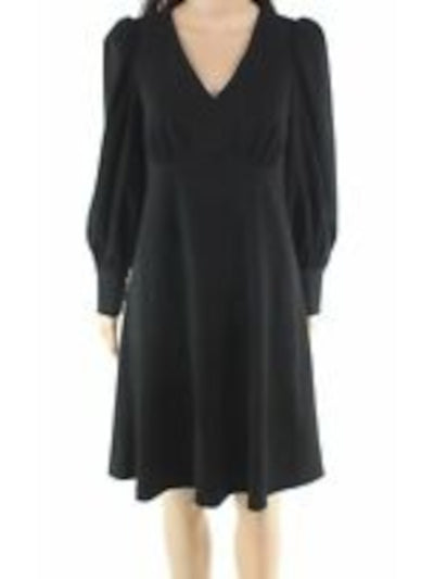 CALVIN KLEIN Womens Black Long Sleeve V Neck Knee Length Wear To Work Empire Waist Dress 4