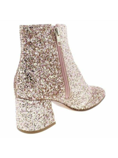 ASH Womens Pink Glitter Comfort Electra Square Toe Block Heel Zip-Up Booties 37