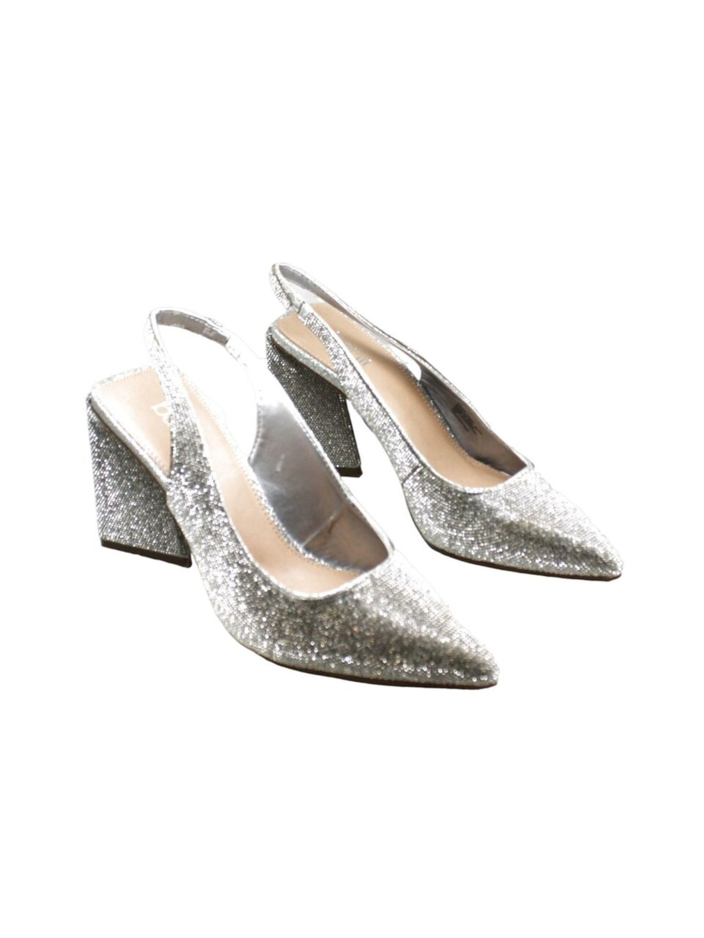 BAR III Womens Silver Cushioned Arrica Pointed Toe Sculpted Heel Slip On Dress Pumps Shoes 7 M