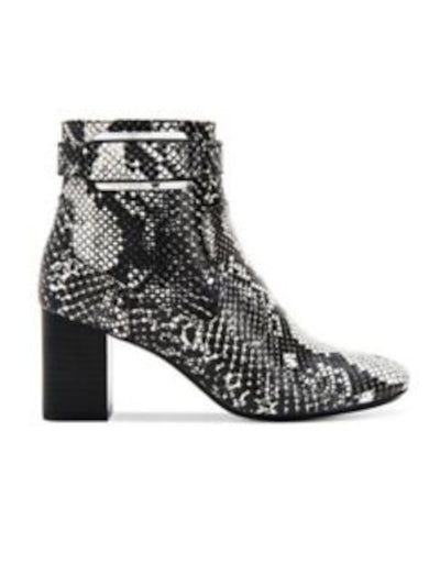 CALVIN KLEIN Womens Gray Snakeskin Buckle Accent Padded Cattee Square Toe Block Heel Zip-Up Booties 10 M