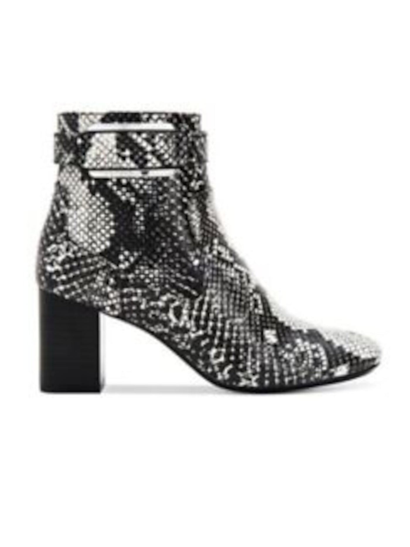 CALVIN KLEIN Womens Gray Snakeskin Buckle Accent Padded Cattee Square Toe Block Heel Zip-Up Booties 8.5 M