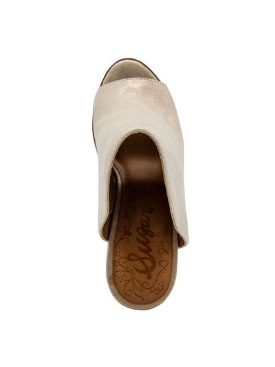 SUGAR Womens Gold Comfort Peppermint Round Toe Block Heel Slip On Heeled Mules Shoes 7.5 M