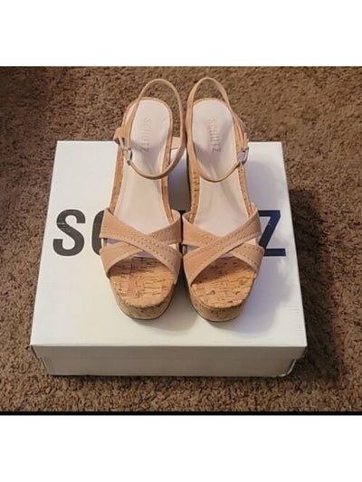 SCHUTZ Womens White 2" Platform Cork-Like Ankle Strap Bellina Round Toe Wedge Buckle Dress Sandals Shoes 10 B