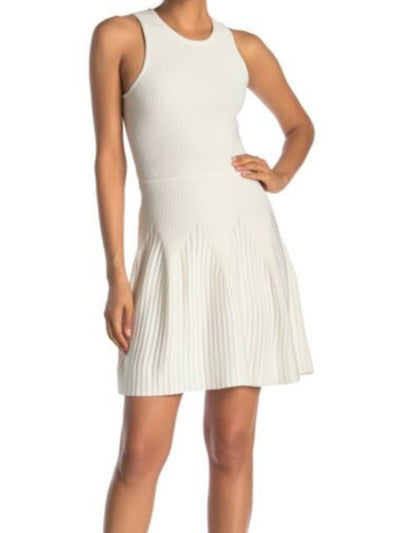 RACHEL ROY Womens White Sleeveless Jewel Neck Above The Knee Party Fit + Flare Dress S