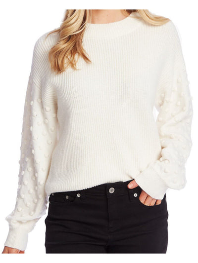 CECE Womens Ivory Textured Long Sleeve Crew Neck Sweater M