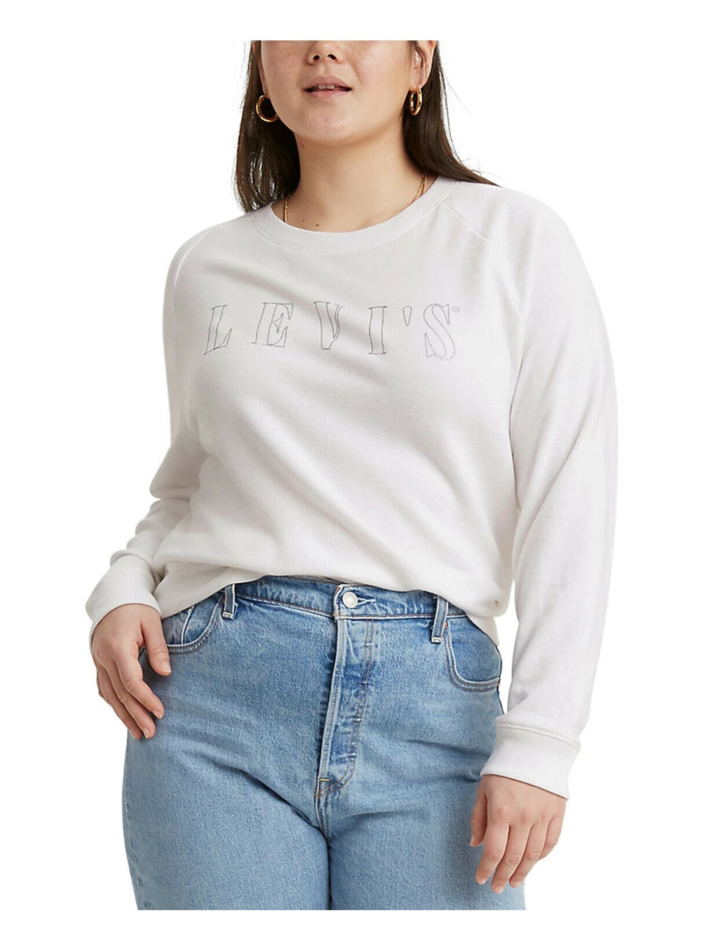 LEVI'S Womens White Glitter Crewneck Long Sleeve Printed Sweatshirt Plus 3X