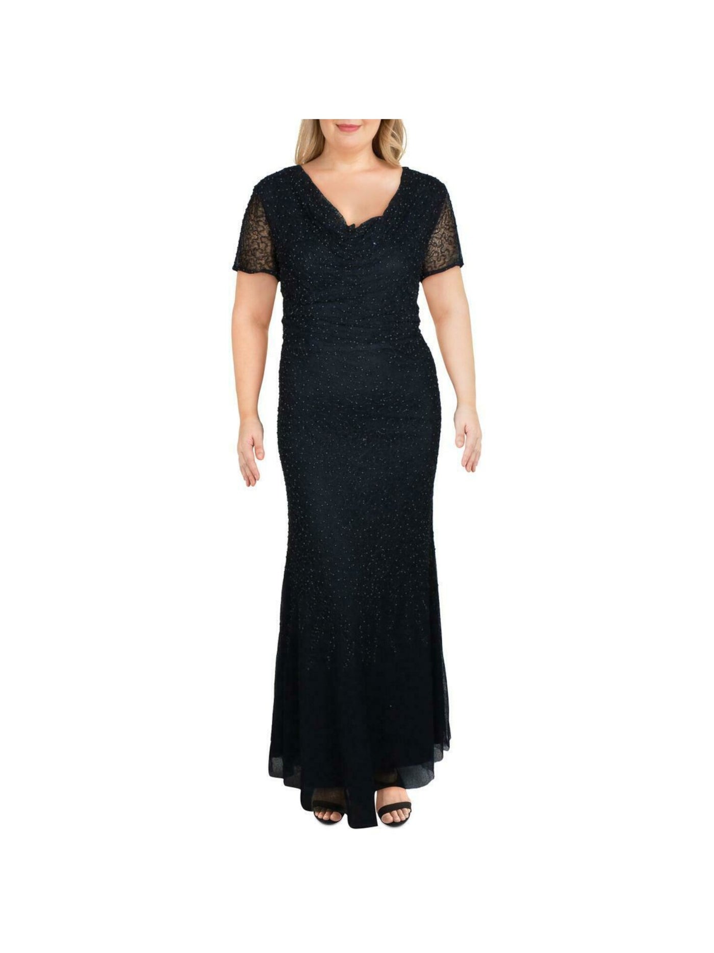 JS Collections Womens Beaded Cowl Neck Evening Dress, Navy JS Collections Womens Beaded Cowl Neck Evening Dress, Navy
