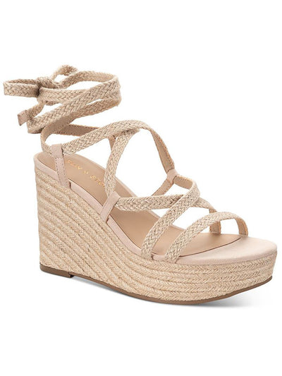 SUN STONE Womens Beige Textured Woven Padded 1-1/2" Platform Ankle Strap Strappy Trinnie Round Toe Wedge Lace-Up Espadrille Shoes 9.5 M