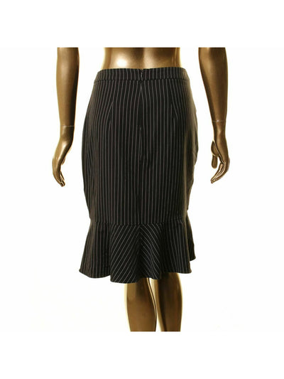 SUPPLY & DEMAND Womens Black Ruffled Zippered Pinstripe Knee Length Wear To Work Hi-Lo Skirt 6