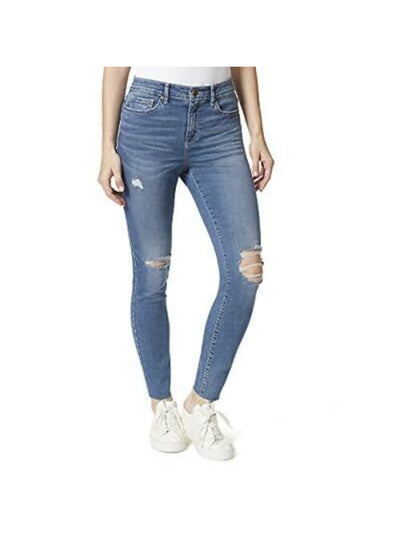 FRAYED JEANS Womens Blue Zippered Pocketed Skinny Ankle Raw Hem High Waist Jeans 6\28