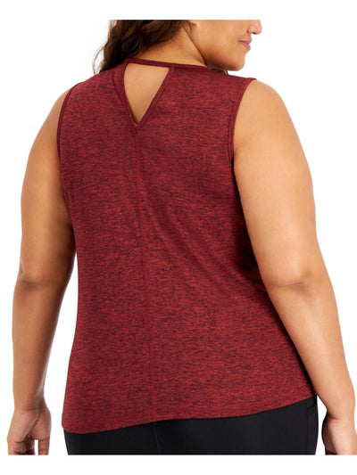 IDEOLOGY Womens Red Stretch Moisture Wicking Triangle Keyhole Back Heather Sleeveless Scoop Neck Tank Top Plus 1X