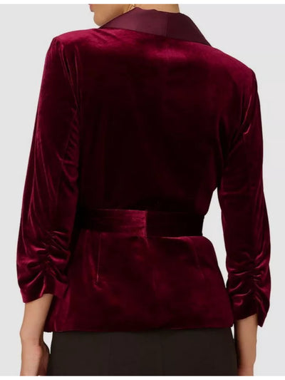 ADRIANNA PAPELL Womens Burgundy Tie Lined Silk Snap Closure 3/4 Sleeve Shawl Collar Evening Wrap Top 6