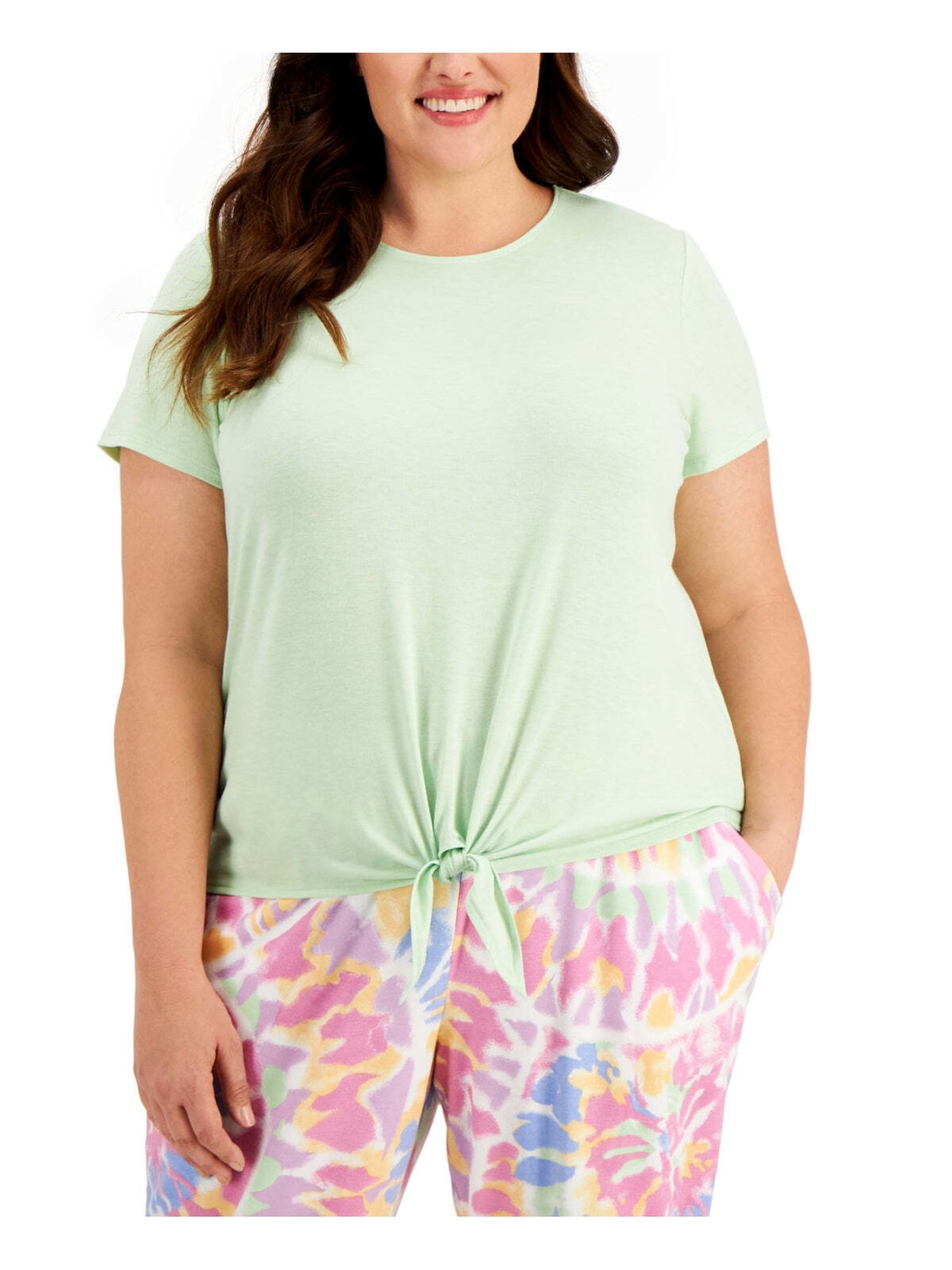 IDEOLOGY Womens Green Heather Short Sleeve Crew Neck T-Shirt Plus 2X