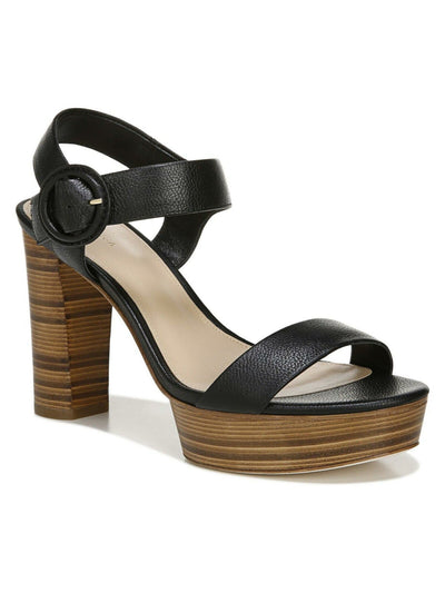 VIA SPIGA Womens Black 1-0.5" Platform Adjustable Strap Cushioned Ira Round Toe Platform Buckle Leather Dress Sandals Shoes M
