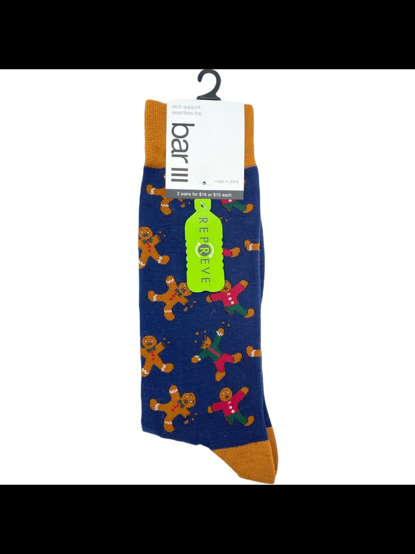 BAR III Mens Navy Graphic Arch Support Seamless Holiday Novelty Crew Socks 7-12
