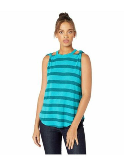 WE THE FREE Womens Teal Twist Sleeves Striped Sleeveless Crew Neck Top M