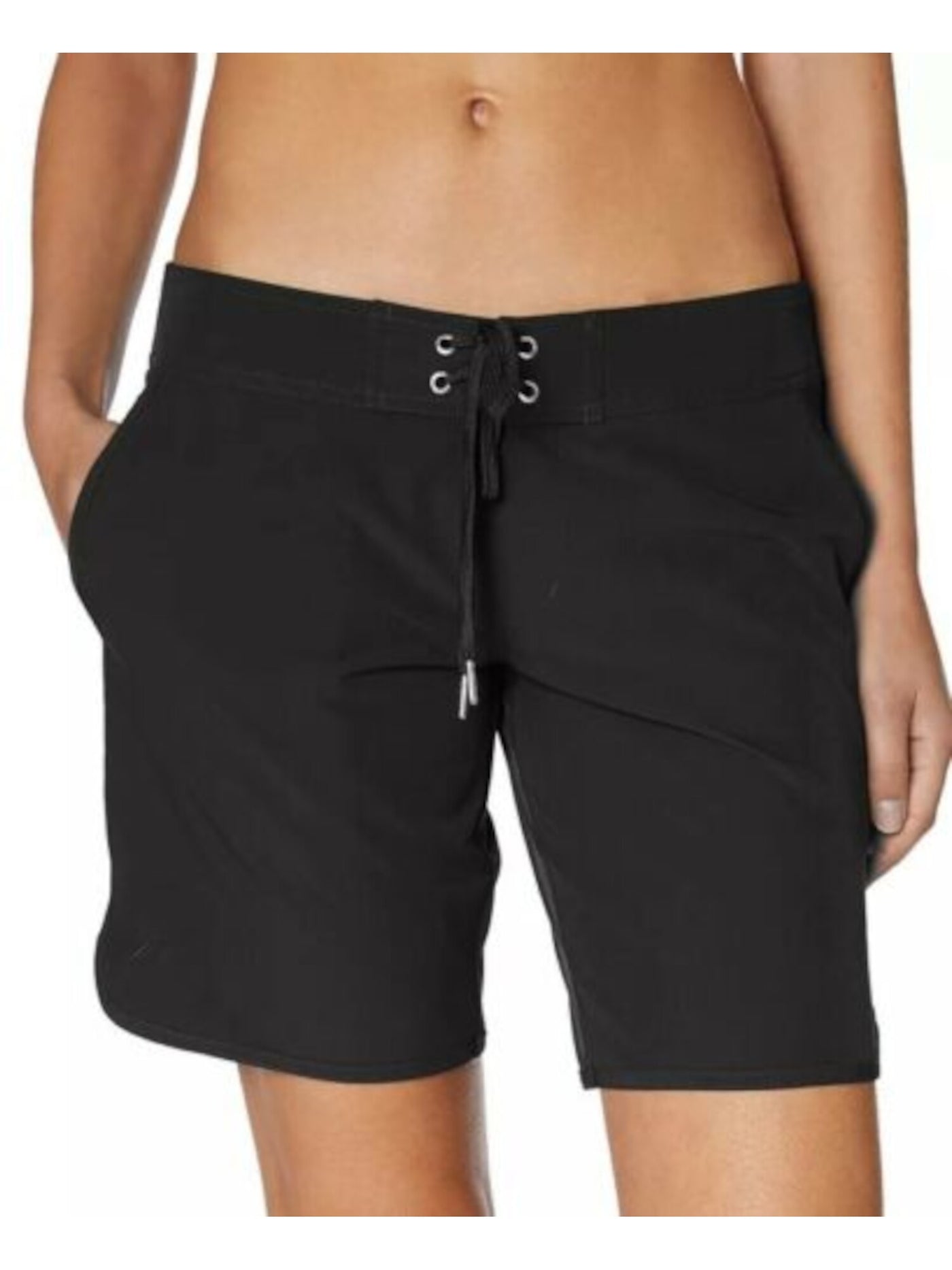 NAUTICA Women's Black Stretch Lace-Up Tie Full Coverage Pocketed Board Shorts S