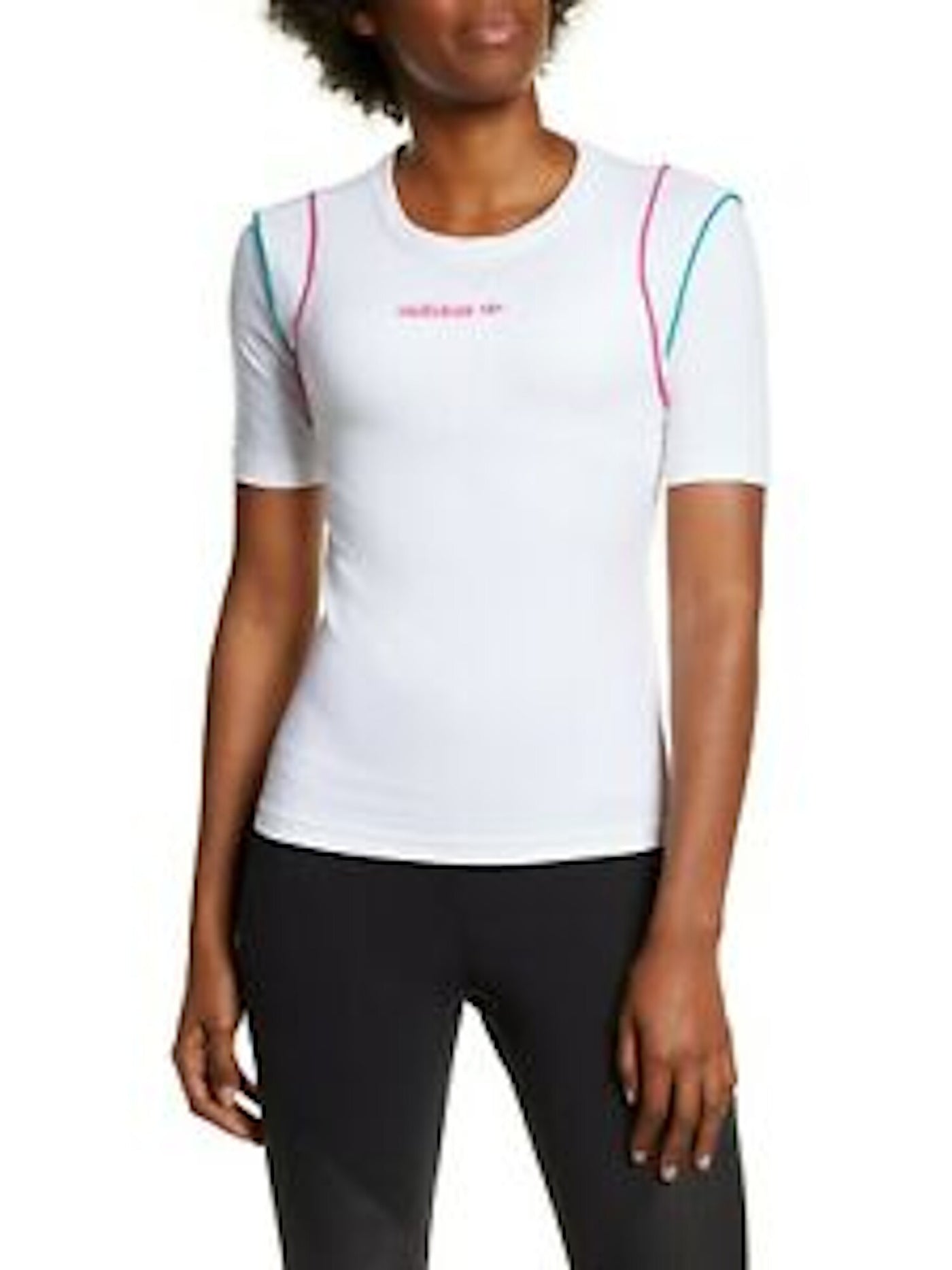 ADIDAS Womens White Logo Graphic Short Sleeve Jewel Neck T-Shirt S