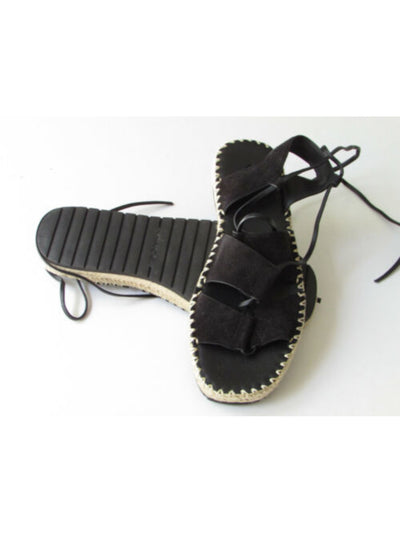 VINCE. Womens Black Lightweight Padded Tibor Square Toe Platform Lace-Up Leather Espadrille Shoes 6.5 M