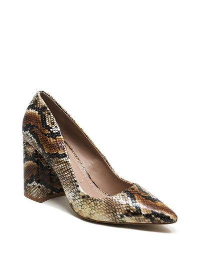 CHARLES BY CHARLES DAVID Womens Beige Snake Skin Padded Vasto Almond Toe Flare Slip On Heels Shoes 6.5 M