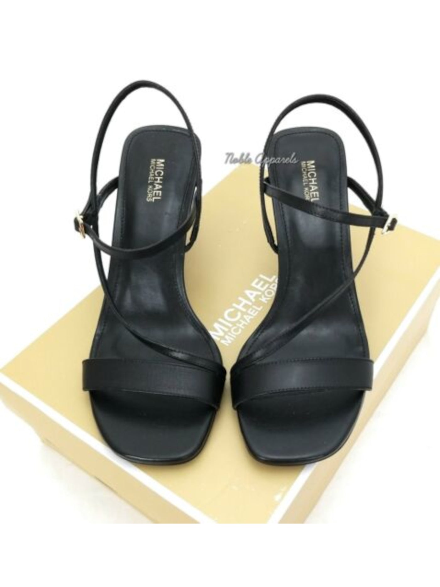 MICHAEL KORS Womens Black Asymmetrical Padded Tasha Square Toe Stiletto Buckle Leather Dress Slingback Sandal 9 M