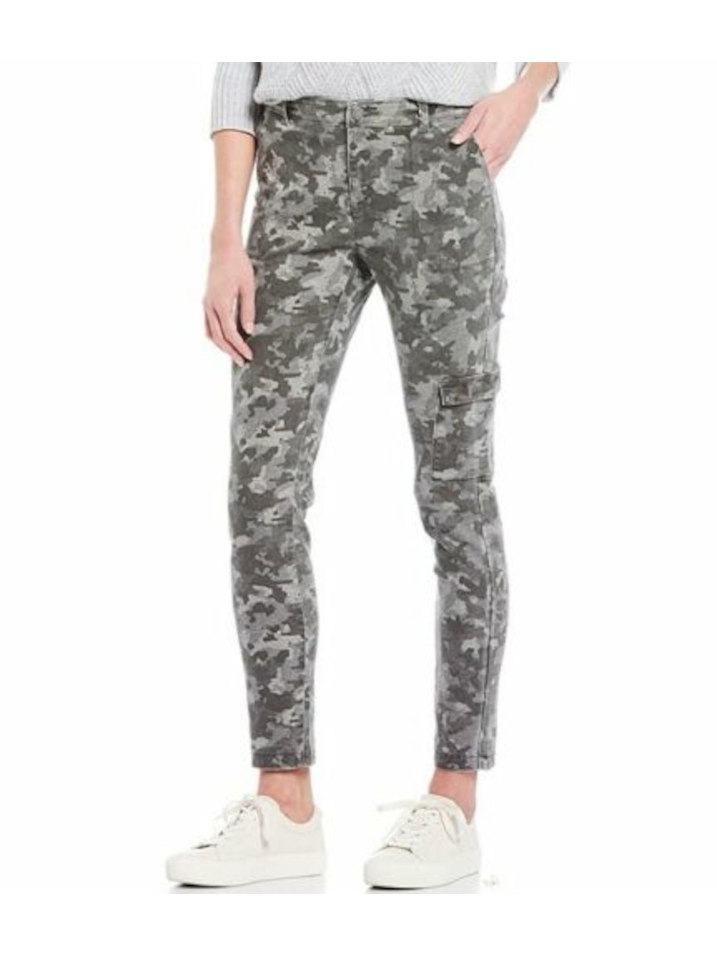 B NEW YORK Womens Gray Zippered Pocketed Button Closure Vented Back Hem Camouflage Cargo Pants 6
