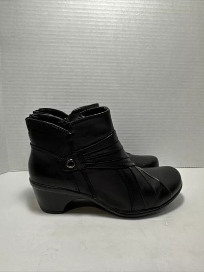 MICHEL M Womens Black Pleated Goring Padded Reedy Round Toe Block Heel Zip-Up Leather Booties 9 M