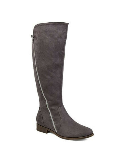 JOURNEE COLLECTION Womens Gray Diagonal Zipper Detail Asymmetrical Round Toe Block Heel Zip-Up Boots Shoes 8.5 M