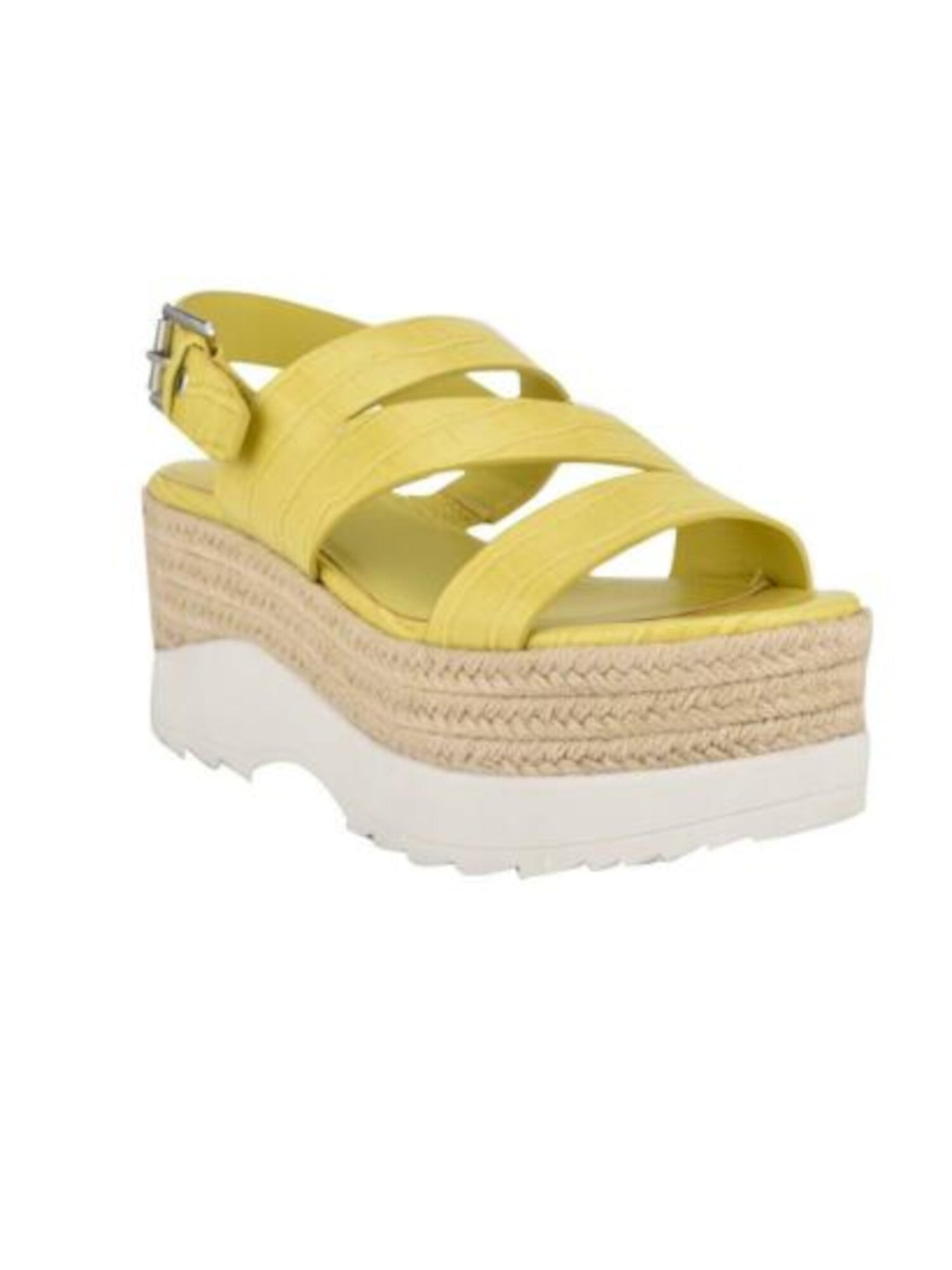 MARC FISHER Womens Yellow Mixed Media 2" Platform Adjustable Strap Zakiya Open Toe Wedge Buckle Espadrille Shoes 9 M