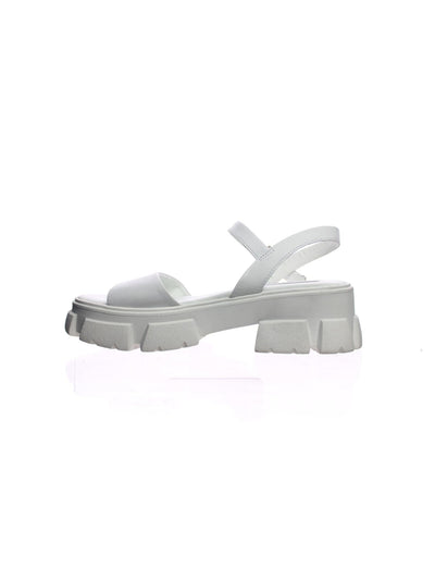 STEVE MADDEN Womens White 1" Platform Architectural Heel Strappy Lug Sole Tazia Round Toe Buckle Leather Slingback Sandal 5.5 M