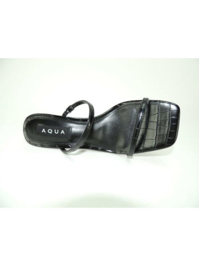AQUA Womens Black Croc Cushioned Strappy Square Toe Stiletto Slip On Dress Sandals Shoes M