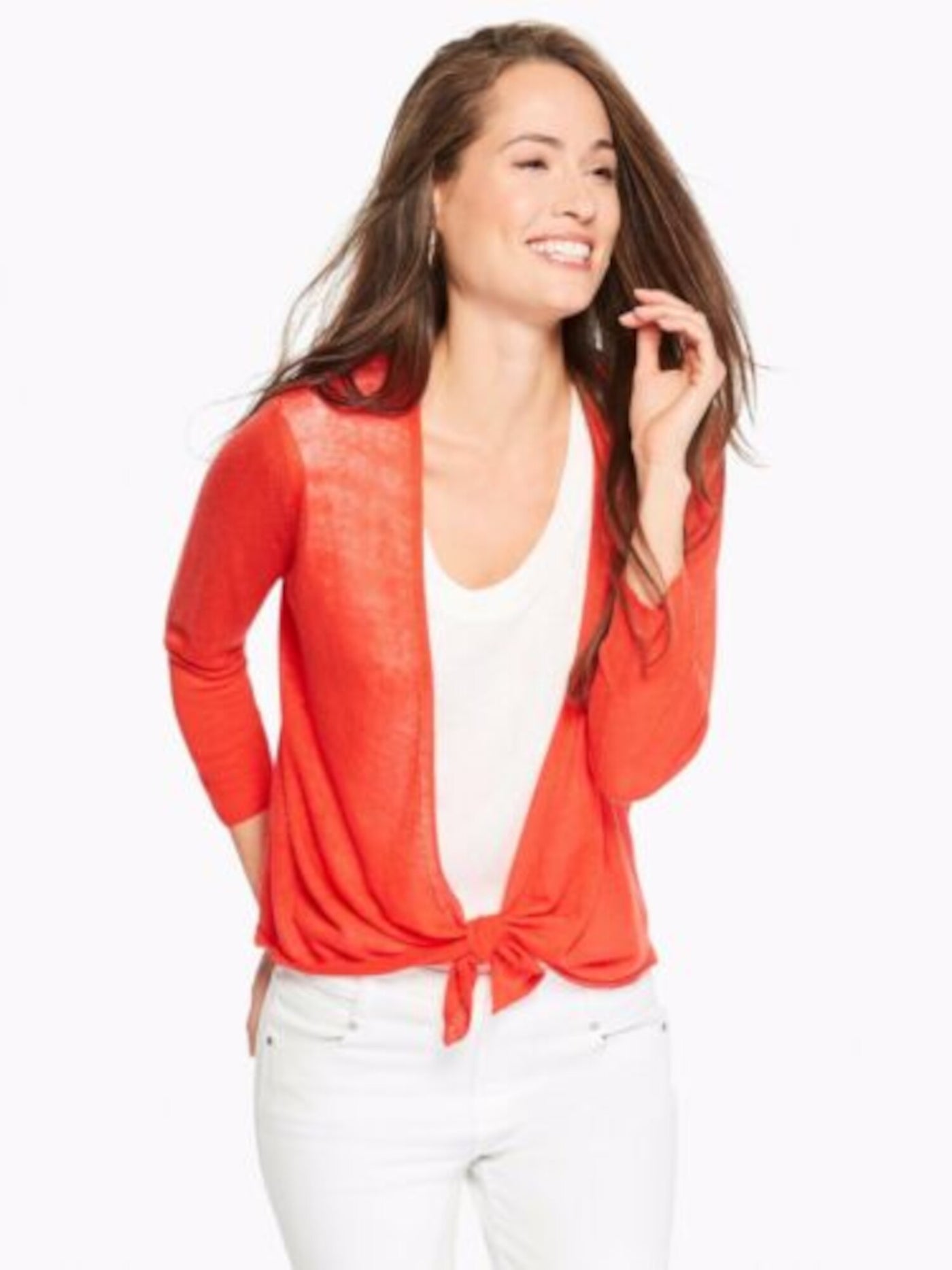 NIC+ZOE Womens Ribbed Tie Front Long Sleeve V Neck Sweater