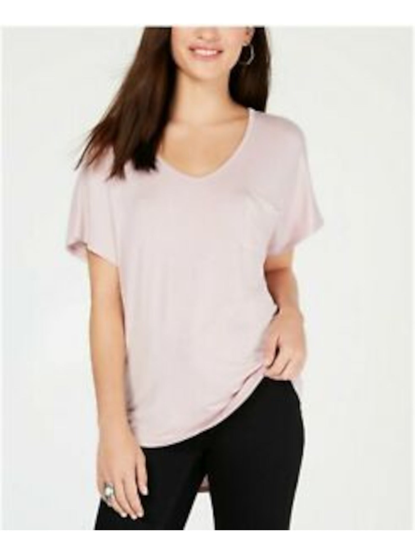 HIPPIE ROSE Womens Light Pink Stretch Pocketed Short Sleeve V Neck T-Shirt Juniors M