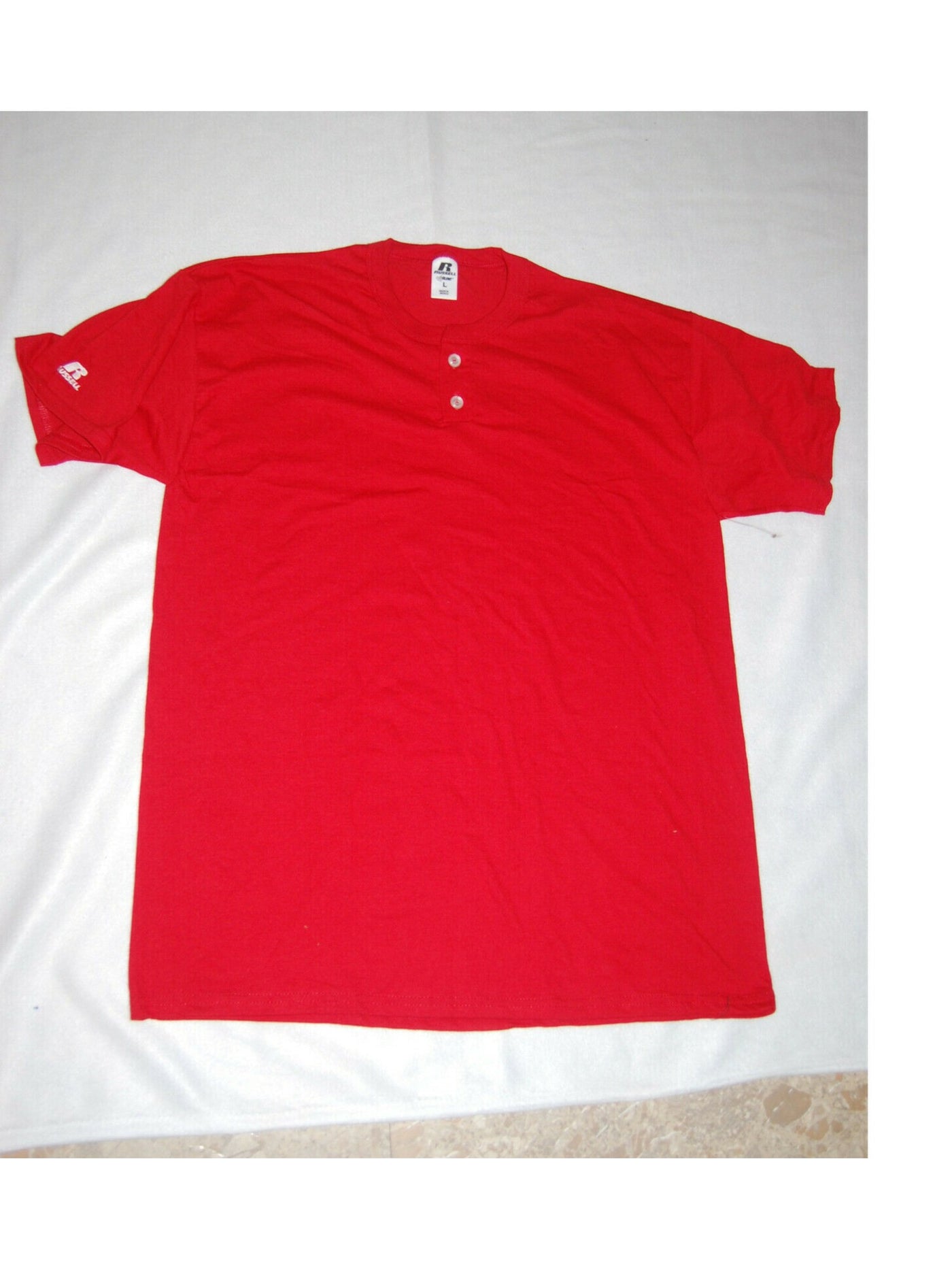 RUSSELL Mens Red Crew Neck Classic Fit Henley Shirt S