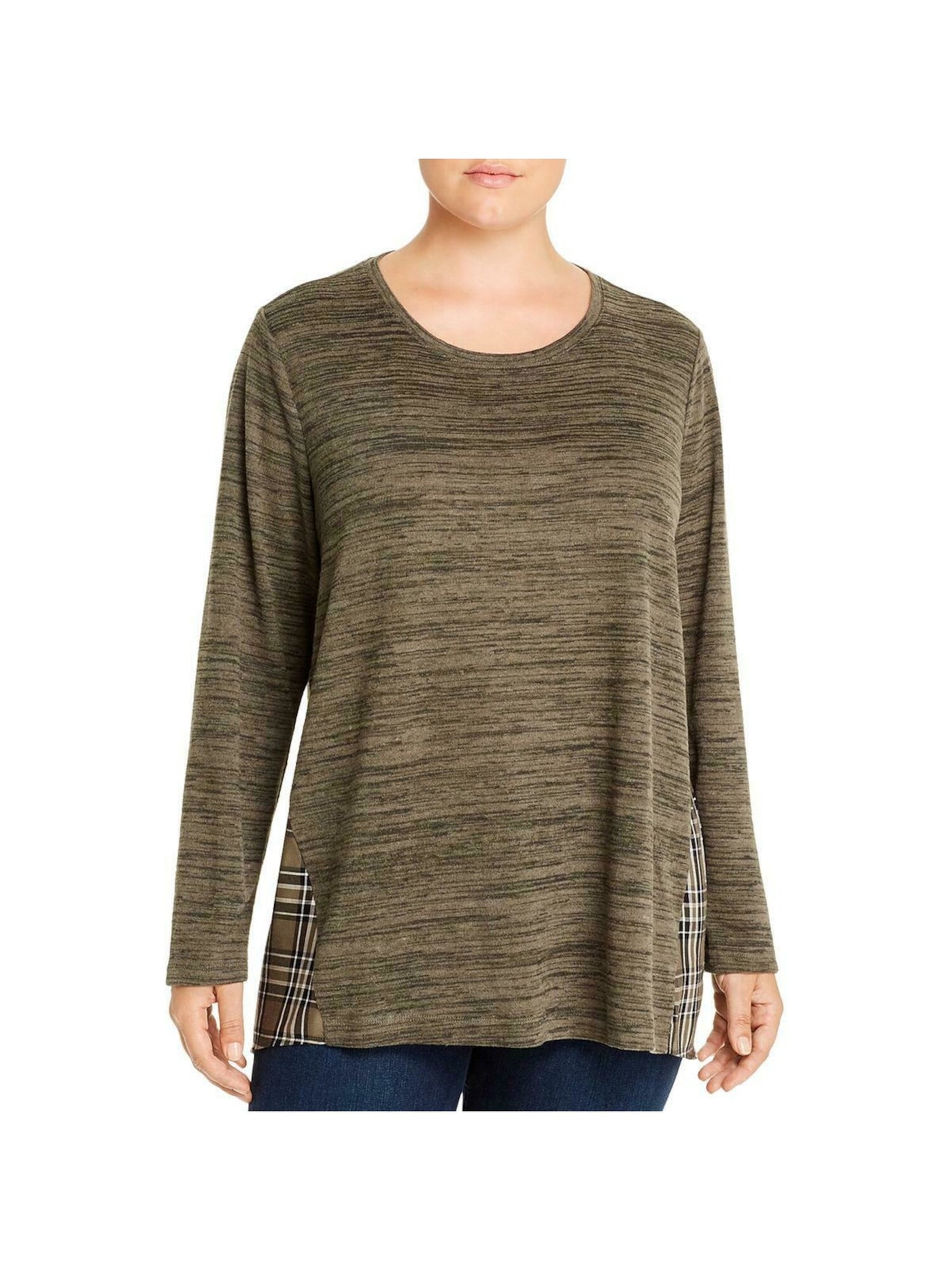 SINGLE THREAD Womens Green Heather Long Sleeve Tunic Top Plus Size: 1X