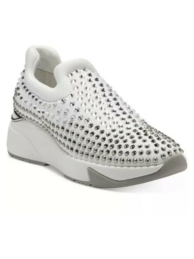 INC Womens White Rhinestone Removable Insole Oneena Round Toe Wedge Slip On Athletic Sneakers Shoes 5.5 M