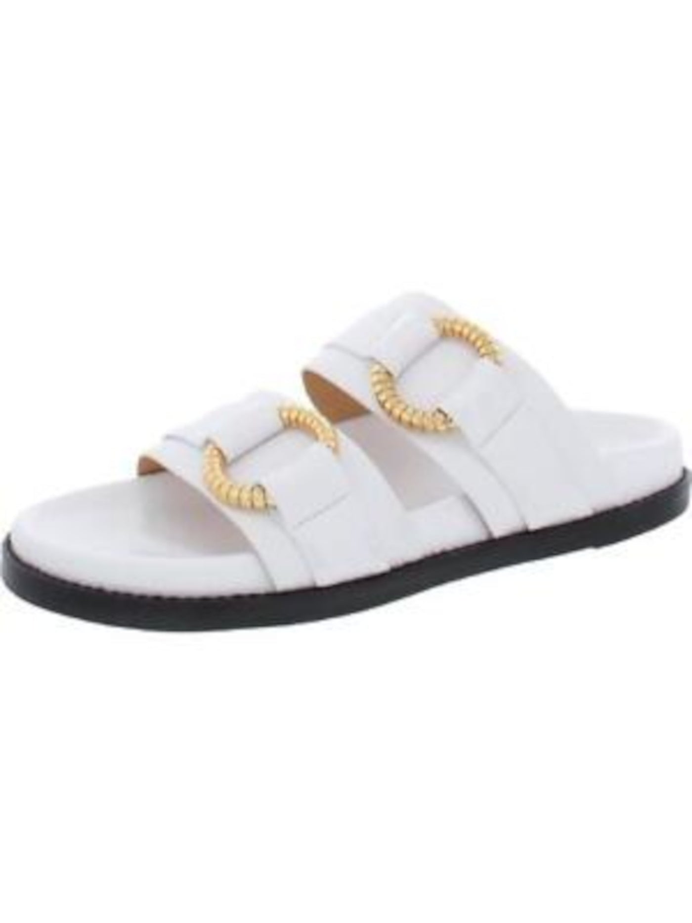 AQUA Womens White Ring Hardware Comfort Round Toe Platform Slip On Leather Slide Sandals Shoes 6.5 B