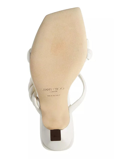 JIMMY CHOO Womens White Twisted Detail Padded Diosa 90 Square Toe Flare Slip On Leather Heeled