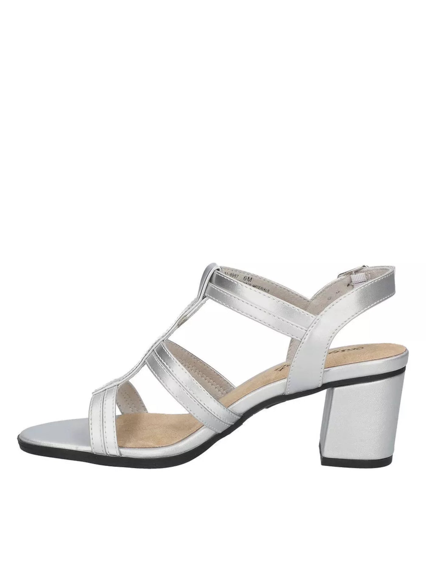 EASY STREET Womens Silver Mixed Media Strappy Padded Fiesta Almond Toe Block Heel Buckle Dress Heeled Sandal 6 M