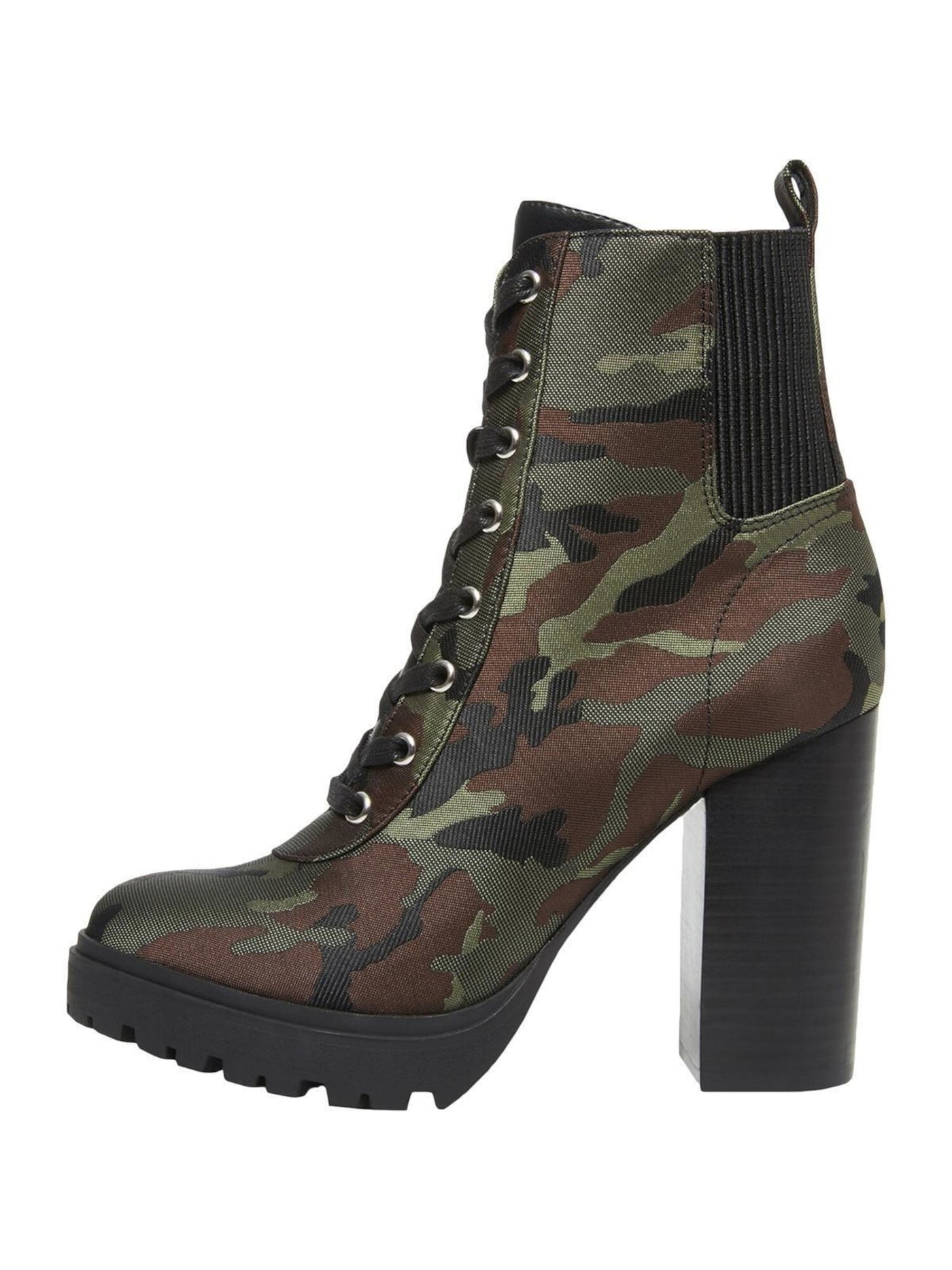 STEVE MADDEN Womens Green Camouflage Heel Pull-Tab Goring Padded Latch Almond Toe Zip-Up Combat Boots M