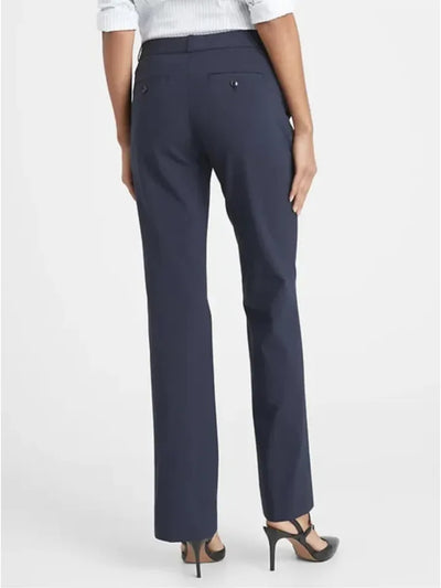 BANANA REPUBLIC Womens Navy Zippered Pocketed Trouser Leg Wear To Work Straight leg Pants Petites 00P