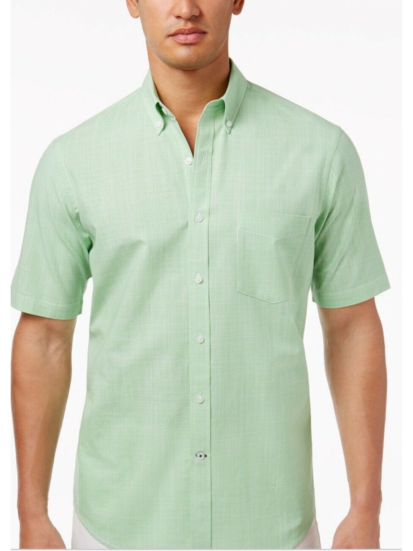 CLUBROOM Mens Green Collared Classic Fit Stretch Dress Shirt S