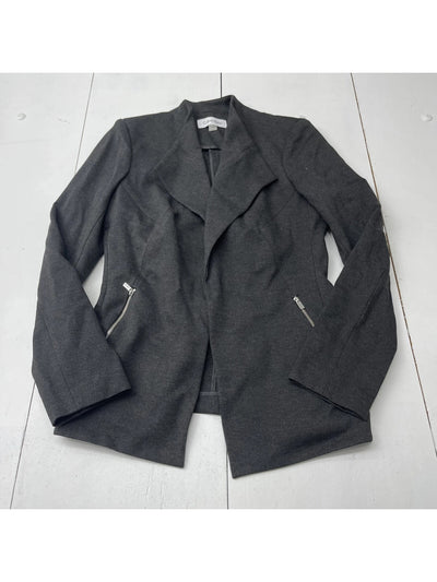 CALVIN KLEIN Womens Gray Pocketed Open Front Shoulder Pads Heather Wear To Work Blazer Jacket 0