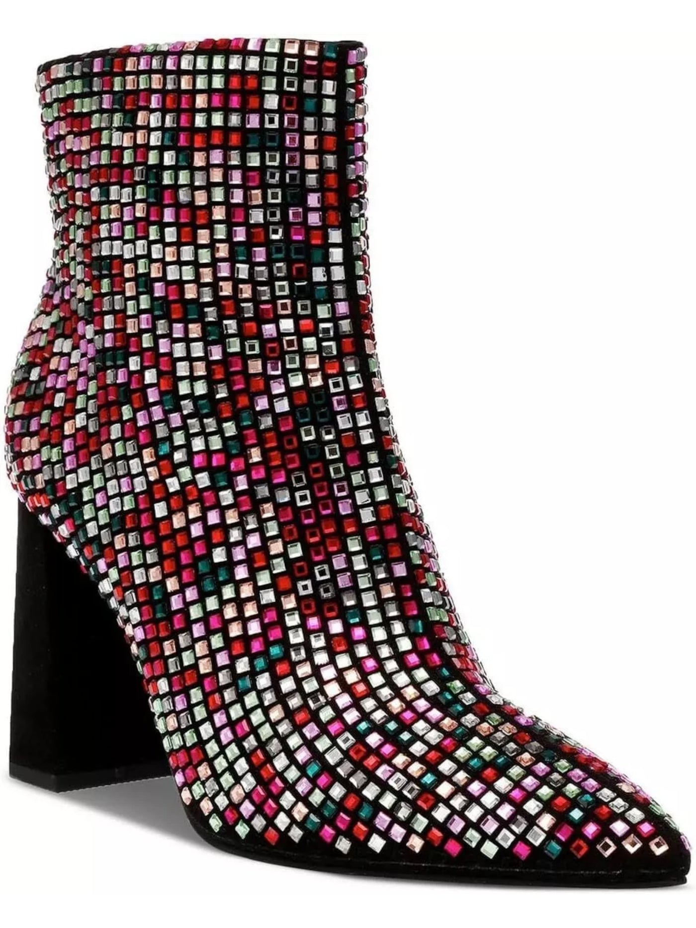 WILD PAIR Womens Black Geometric Rhinestone Padded Ingridd Pointed Toe Block Heel Zip-Up Dress Booties 7.5 M
