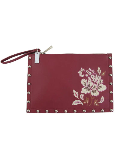 WHITE HOUSE BLACK MARKET Women's Maroon Printed Studded Pouch Purse