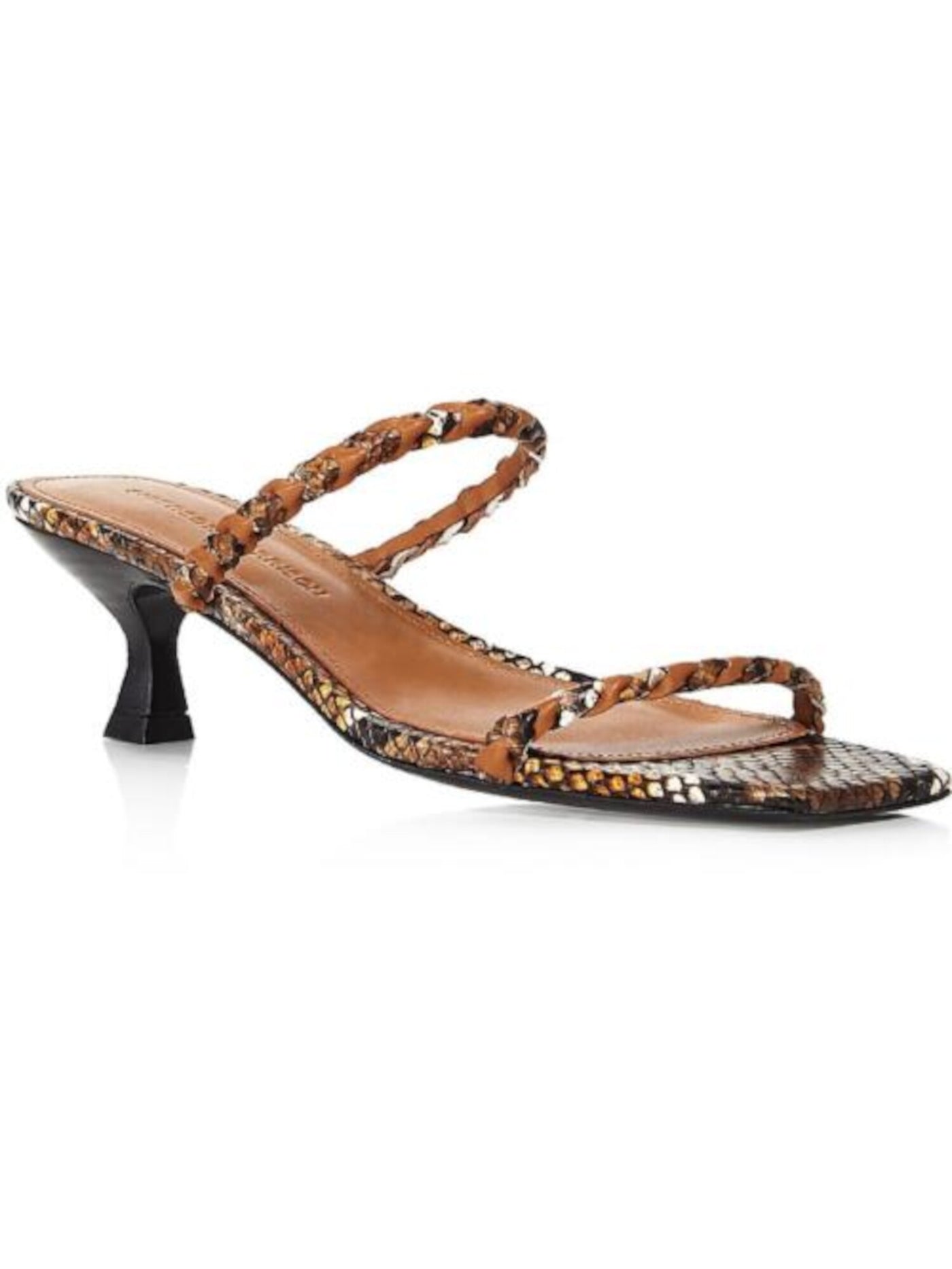 SIGERSON MORRISON Womens Brown Snake Skin Strappy Braided Padded Mabel Square Toe Slip On Leather Slide Sandals Shoes 38.5