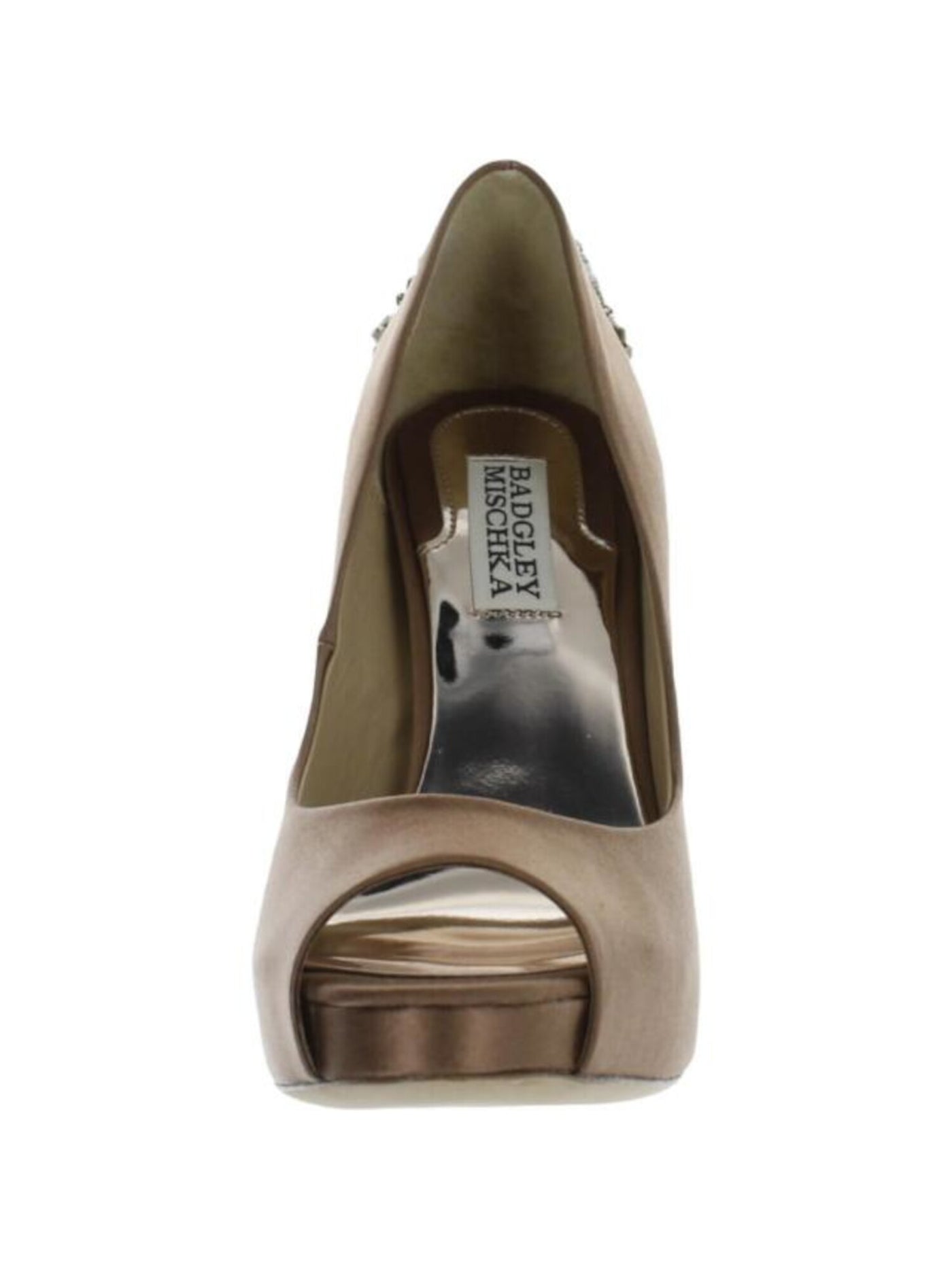 BADGLEY MISCHKA Womens Brown 1" Platform Embellished Padded Kiara Peep Toe Stiletto Slip On Dress Pumps Shoes 6.5 M
